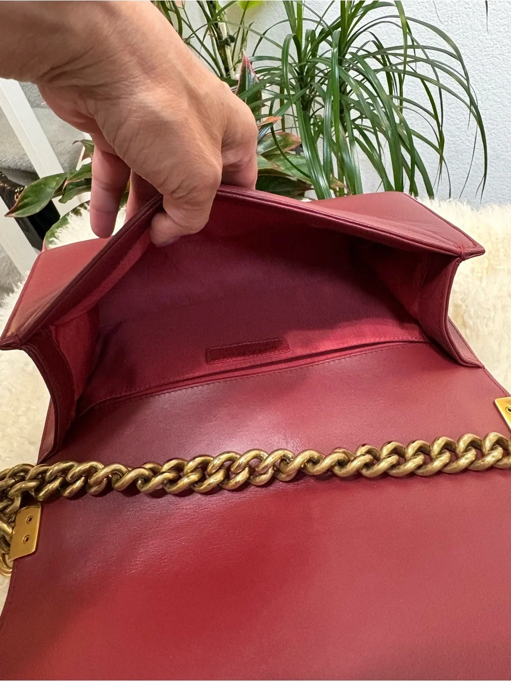 Chanel Boy Burgundy Quilted Lambskin Leather New Medium